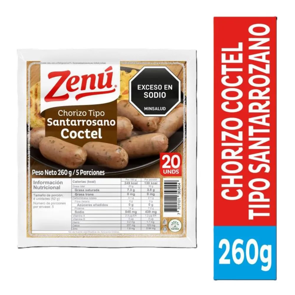 CHORIZO ZENU SANTAROSANO COCTEL 260G - Olímpica