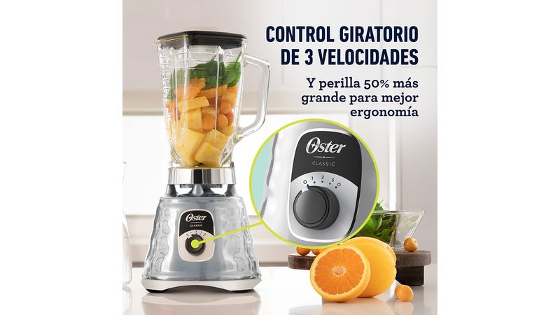 LICUADORA OSTER CLASICA 1 25 LT VASO VIDRIO 3 VELOCIDADES CROMADA