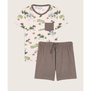 Pijama Camiseta Estampada Con Bolsillo Y Short Unicolor