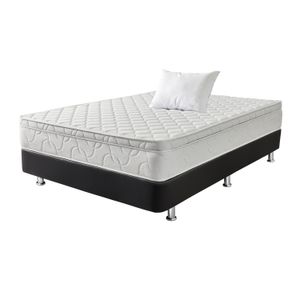 Combo Active Plus 100 x 190 + Somier Pluss M2 Tipo Cuero Negro 100 x 190 + Almohada Fantasía Económica