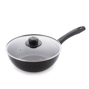 Wok Universal Aliada con Mango Tapa de Vidrio Antiadherente de Aluminio 24 Cm