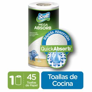 Toalla de Papel Desechable Scott Mega Absorbente 1 Rollo X45 Hojas
