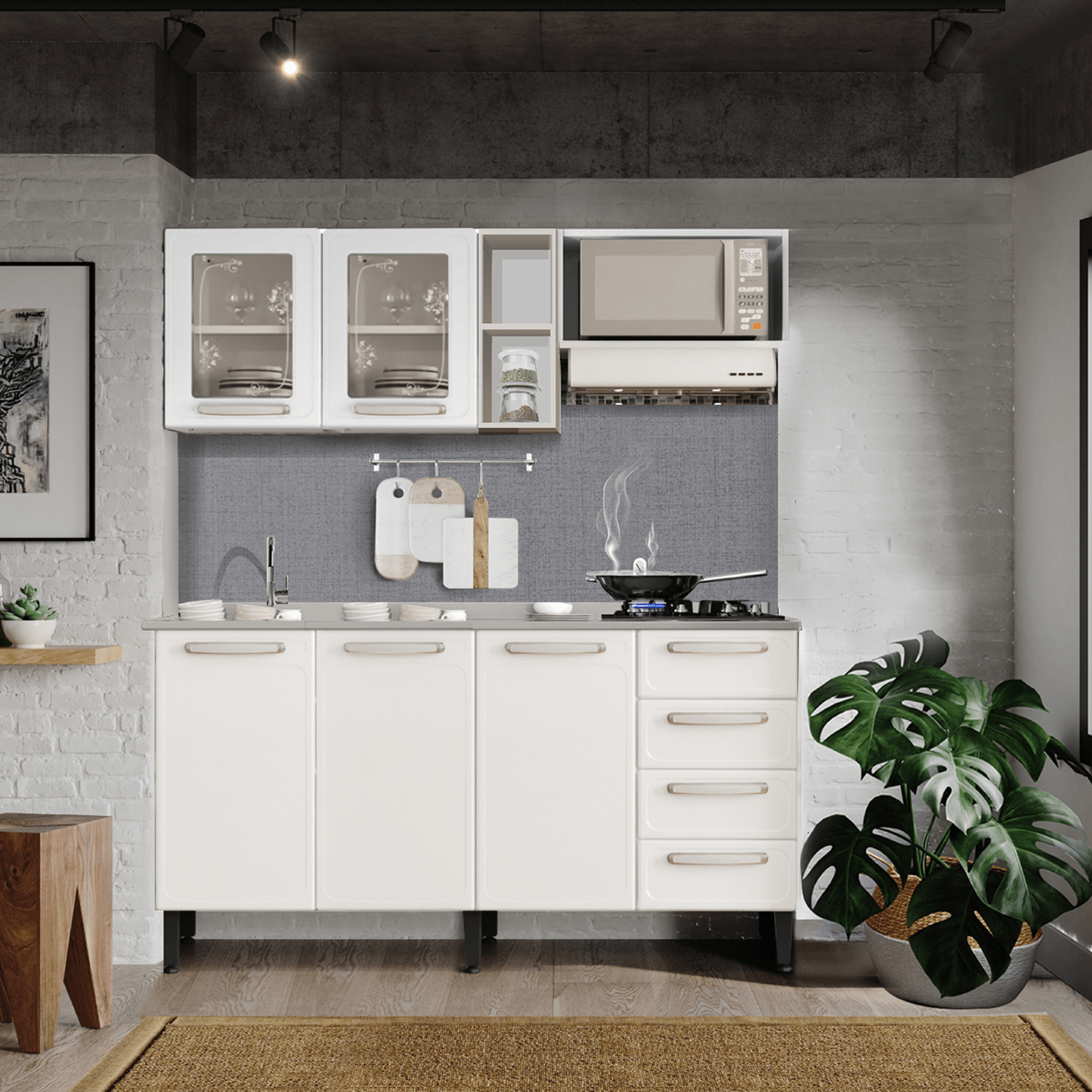 Cocina integral San Andrés de 1,60M con mesón 5 puertas y 4 cajones