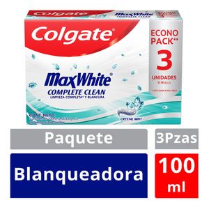 Crema Dental Colgate Max White Complete Clean 100 Ml X3 Unds