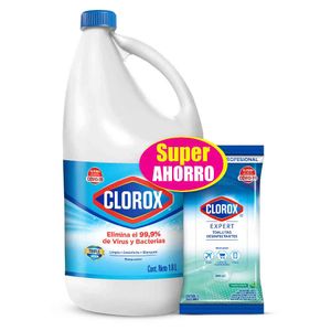 Blanqueador Clorox Original 1.8 lt + Toallitas Desinfectantes Clorox Expert 15 un