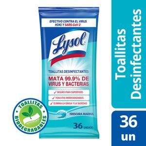 Desinfectante Lysol en toallitas Frescura marina x 36 Unds