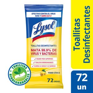 Desinfectante Lysol en toallitas Poder citrico 72 unid,