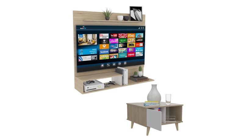 Combo Panel TV 55 + Mueble Auxiliar Rovere/Blanco